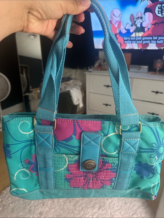 LINGKY Handbags - Turquoise Floral Tote with Pink Accents by
